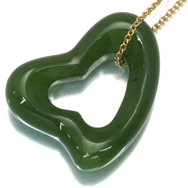 Auth Tiffany&Co. Necklace Open Heart Nephrite 18K 750 Yellow Gold