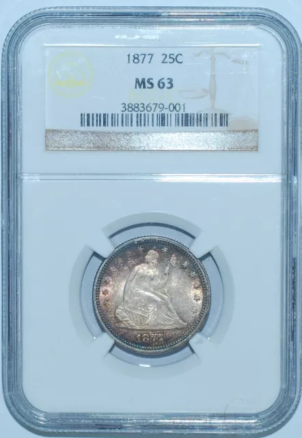 1877 P NGC MS63 Seated Liberty Quarter