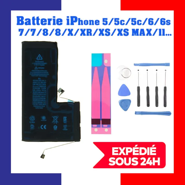 Batterie iPhone 5/5c/5s/5 SE/6/6s/6+/6s+/7/7+/8/8 plus/X/XR/XS/11 pro + Adhésif