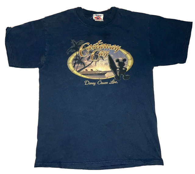 DISNEY CRUISE LINE Men's Castaway Cay Mickey Mouse Navy Blue Shirt