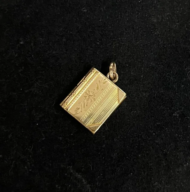 Vintage 10k gold filled Book locket Picture Locket Pendant Charm Gf Victorian 1”