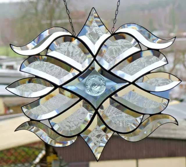 Bleiverglasung Facetten- Fensterbild Suncatcher mit Jugendstilrlief in Tiffany