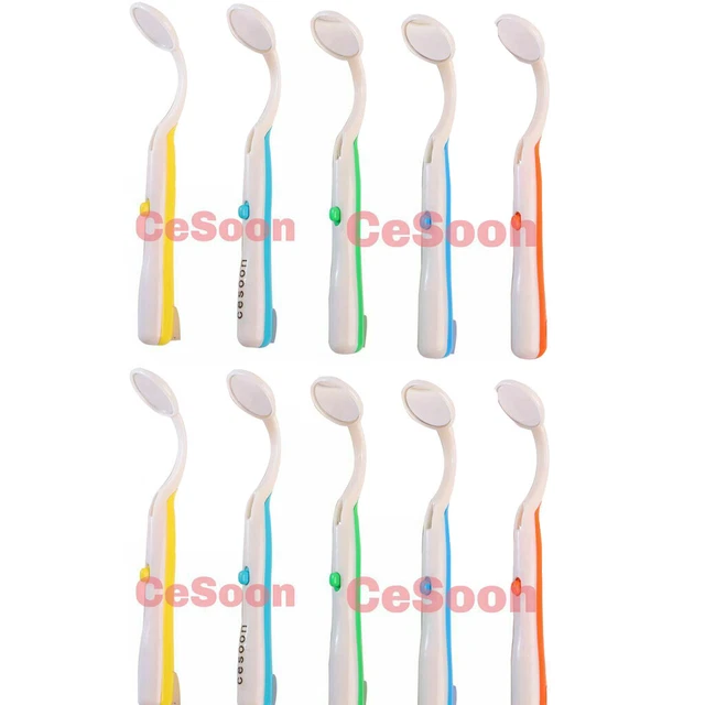 10Pcs Dental Mouth Mirror With LED Light Oral Inspection Anti Fog Care Mirrors