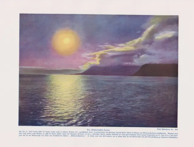 Mitternachtssonne Sommersonnenwende Sonnenwende Sonne  Farbdruck von 1912