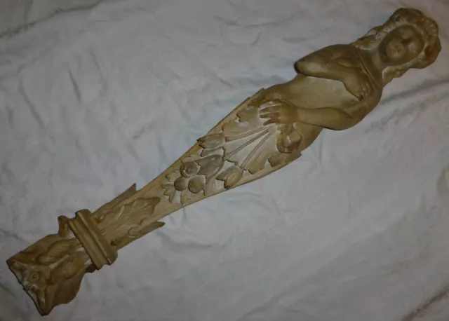 Old Hand Carved Wood 30" Female Caryatids Corbel Mantel Baluster Architectural