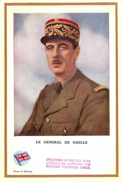 4x6 British Postcard General De Gaulle French WWII