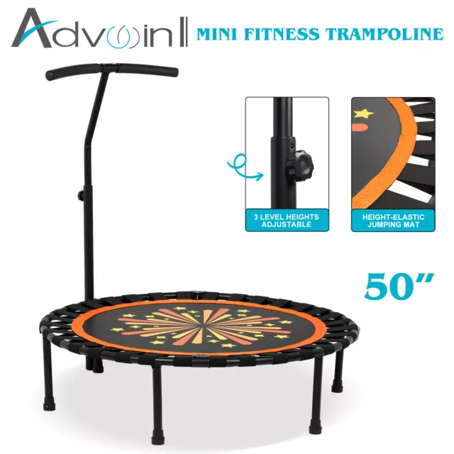 50" Mini Trampoline Handrail Folding Fitness Exercise Rebounder Home Gym Cardio