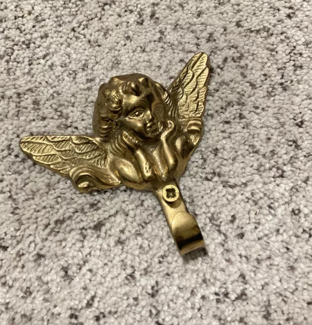 Vintage Brass Cherub Angel Wall Hook Hanger Holder Hanging Coat Towel Clothes