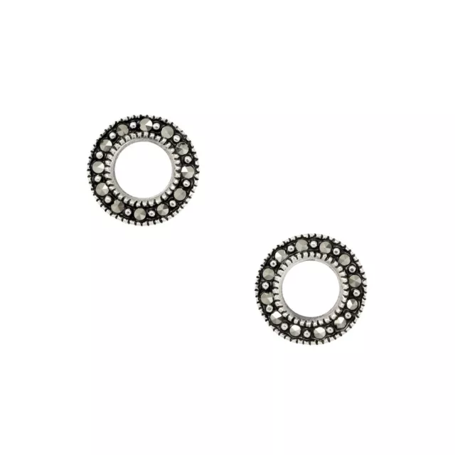 Genuine Sterling 925 Silver Marcasite 9mm Round Cut Out Circle "O"Stud Earrings