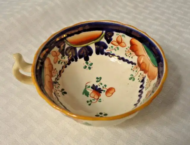 Colorful Antique Staffordshire Gaudy Welsh Porcelain Tea Cup  c. 1840