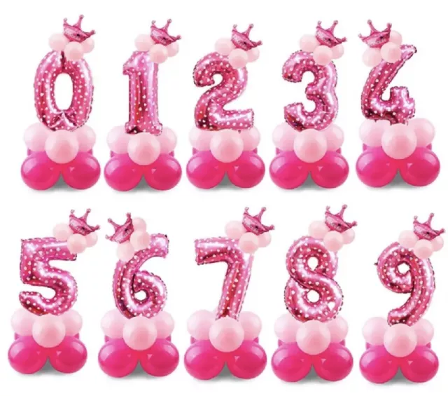 Birthday Balloon Stand Pink Heart Party Decorations 13 Pieces Age 1 2 3 4 5 6