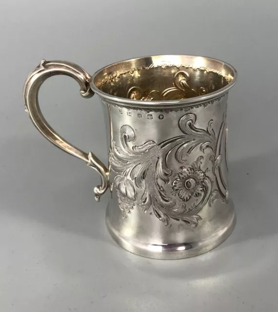 Early Victorian Chased Silver Christening Mug Martin Hall Sheffield 1859 ABFZX