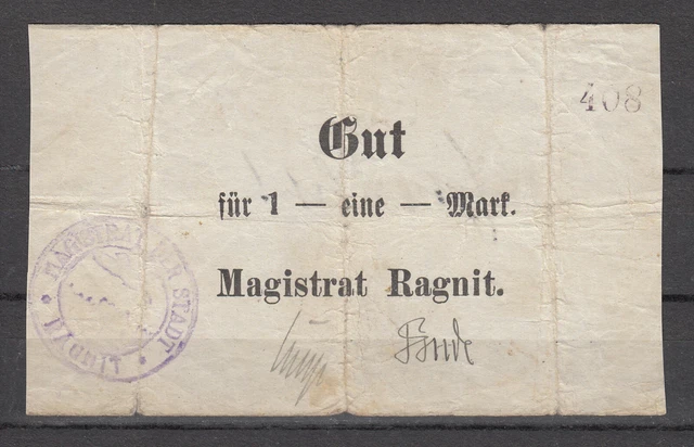Ragnit - City - 1 Mark - O.D Dießner 304.2c - Kn 1-2000 - Handschr Cancelled