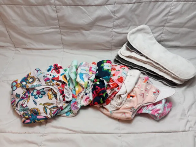 Baby Goal Cloth Diaper Lot , 9Diapers, 1 Swim Diaper, and 7 Diaper Inserts