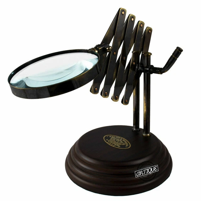 Antique Brass Magnifying Glass Vintage Zig Zag Channer Magnifier Desktop Gift