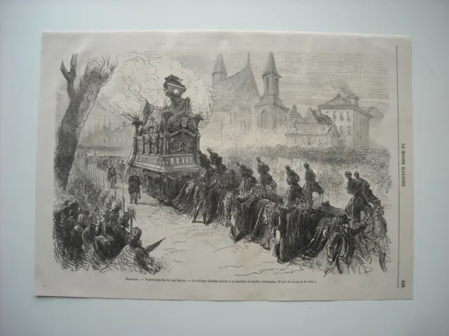 Gravure 1865. Belgique. Funerailles Du Roi Des Belges, Leopold 1Er. Le Cortege F