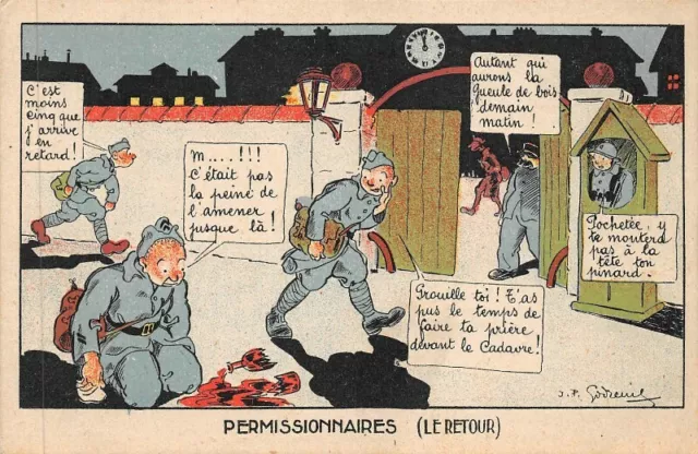 Cpa Fantaisie Militaire - PERMISSIONNAIRES (le retour) J. P. Godreuil