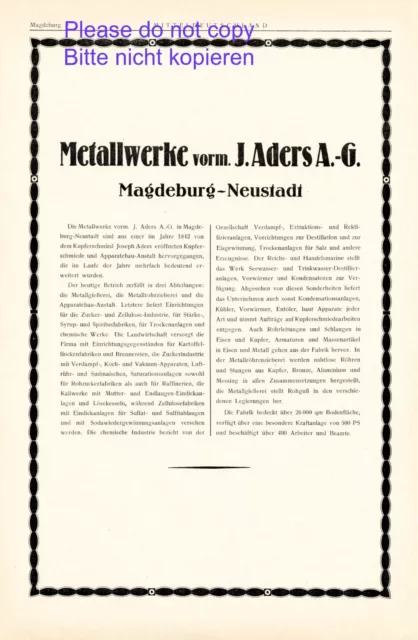 Metallwerke Aders Magdeburg Neustadt XL Reklame 1925 Historie Werbung +