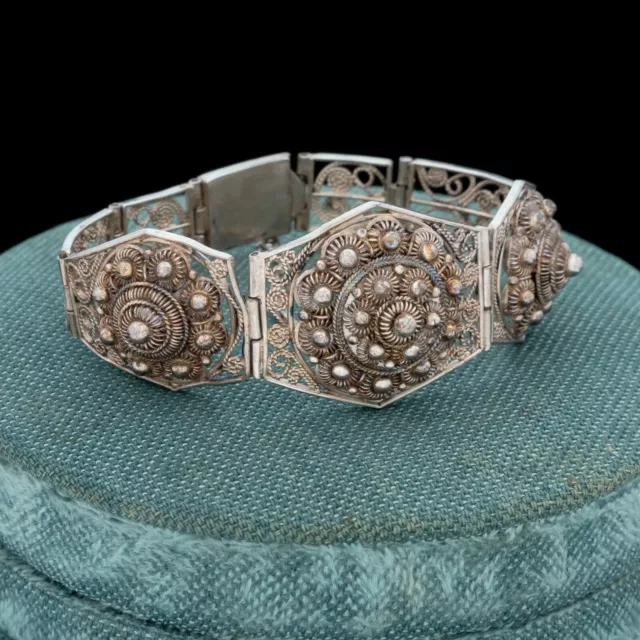 Antique Vintage Art Nouveau 950 Sterling Silver Etruscan Filigree Bracelet 16.8g