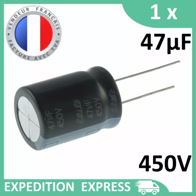 Condensateur électrolytique 47µF 47uF 450V radial 105°C THT chimique