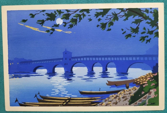 Pavia Ponte Coperto Sul Ticino Cartolina Dipinta A Mano  F.g. Bellissima Nuova