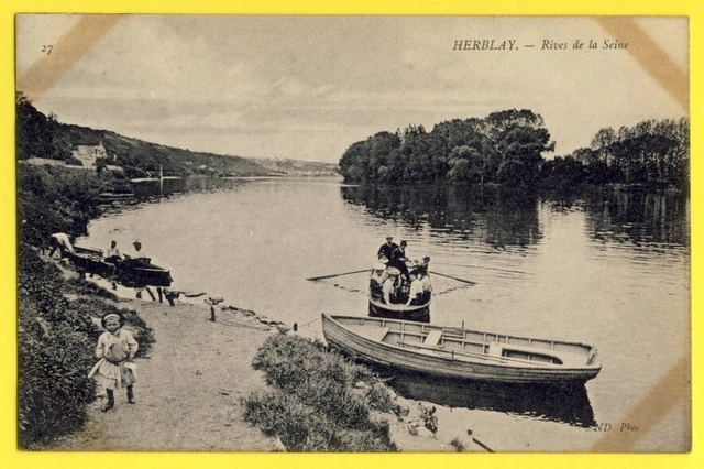 CPA France 95 - HERBLAY (Val d'Oise) RIVES de la SEINE Animées Barques Passeur
