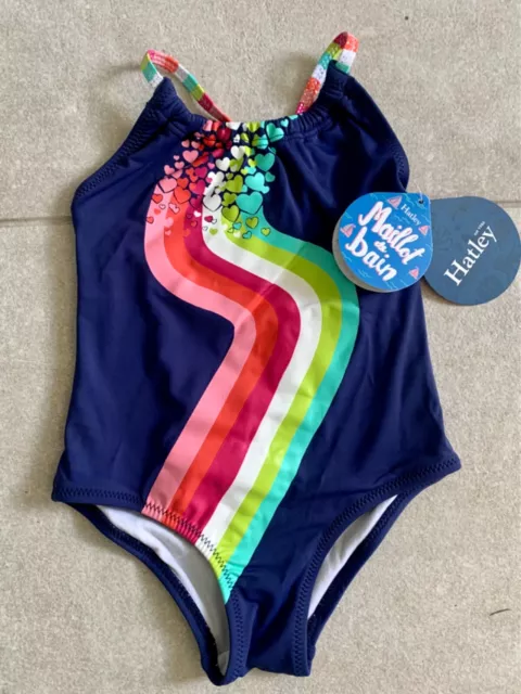 BNWT Hatley 2-3 years baby girl rainbow swimsuit new navy colourful heart