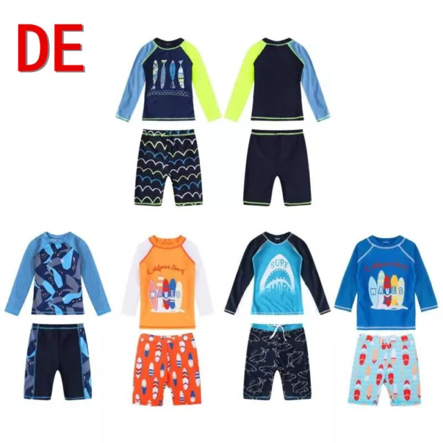 DE ranrann Kinder Jungen Badenmode Langarm Badeshirt mit Badeshorts UV Schutz