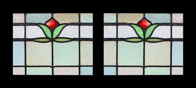 Pretty Victorian English Tulip Pair Antique Stained Glass Windows