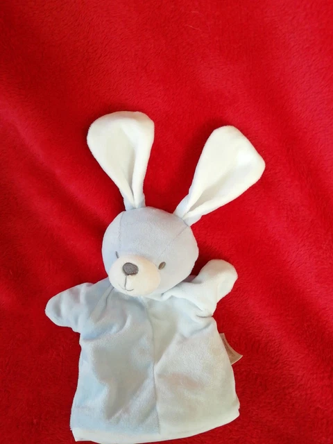 Doudou Marionnette Lapin Bleu Blanc Mes Petits Cailloux État Neuf