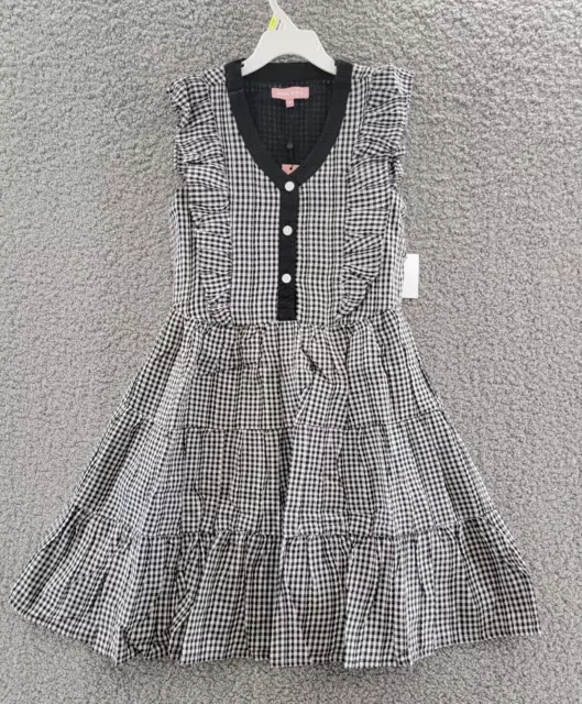 BCBG GIRLS Gingham Check Tiered Dress Girl's 14 Black/WhiteV-Neck Sleeveless