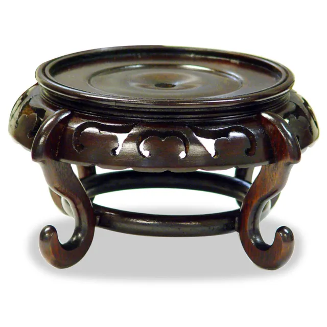 US Seller - 5.5 Inch Intricate Dark Brown Round Chinese Wooden Stand