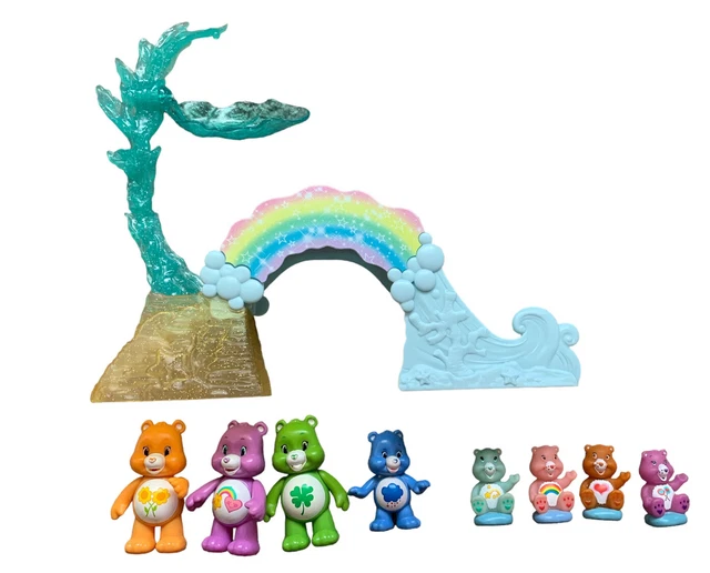 Just Play Care Bears Poseable TCFC  Figures + Vintage PVC Cake Topper + Rainbow