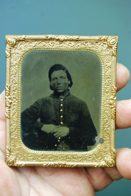 Original Civil War Soldier Daguerreotype - Tin Type Photograph ornate gold frame
