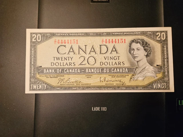 1954 $20 Dollar Bank of Canada Banknote ZE4444151 VF-EF Crisp