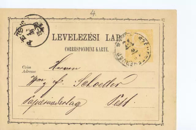 Correspondenz-Karte LEVELEZESI Lap Ungarn 1872 2 Székesfehérvár/Város-Pest 35 GP