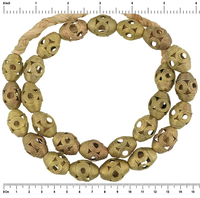 African trade handmade brass beads Ashanti Asante bronze Ghana tribal jewelry