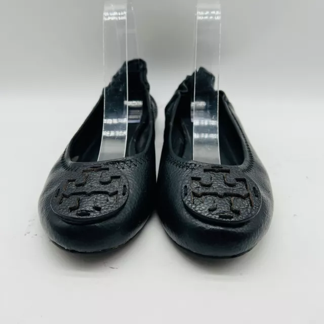 Tory Burch Shoes Womens 9.5 Black Leather Minnie Travel Reva Ballet Flats Logo 3