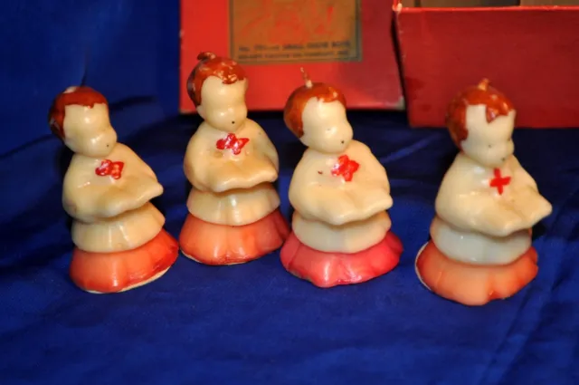 VINTAGE 1940s BOX SET 4 TAVERN NOVELTY CANDLES CHRISTMAS, CHOIR BOYS