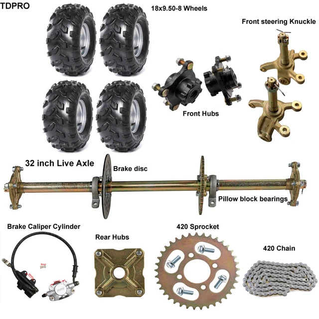 810MM 32& GO Kart Rear Axle Kit Complete 8" Wheels Tyre Brake Assembly