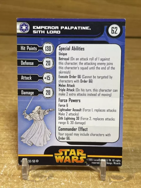 Star Wars Miniatures Card Only Emperor Palpatine Sith Lord 59/60