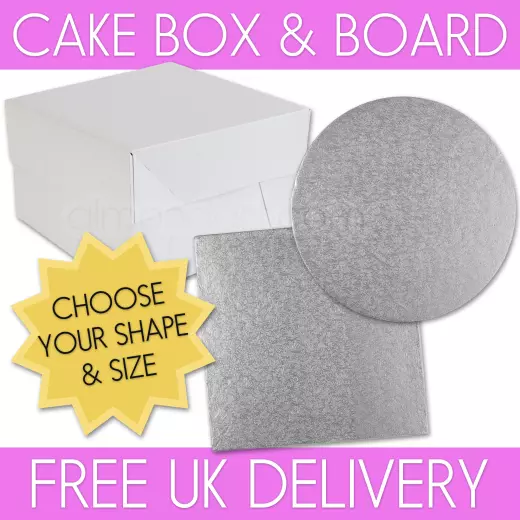 Round or Square 12mm Cake Drum Board with White Folding Cake Box and Lid