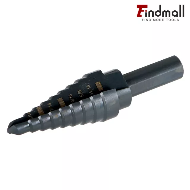 Findmall 5PC Step drill 8 inch high speed steel M2 porous 50 size in 1/8-1-3 SAE 3
