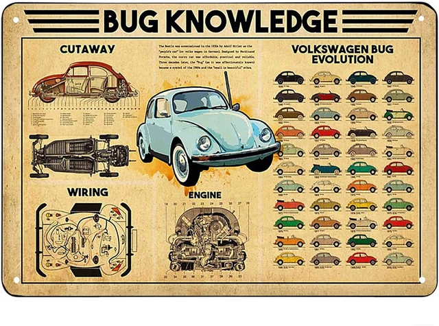 VW Bug Beetle Knowledge metal wall poster decor Retro Tin Sign Home Bar