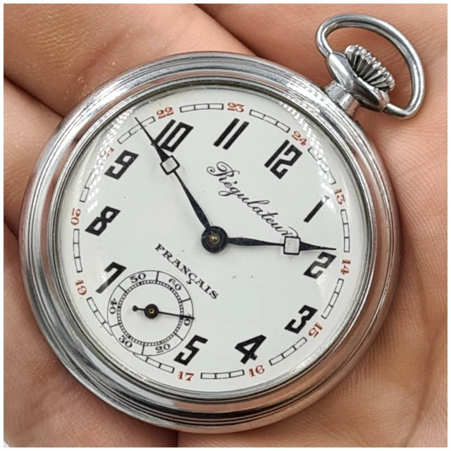 Montre à Gousset Mécanique Française Régulateur - 15 Rubis - Acier Inoxydable Argenté - Occasion Fonctionnelle
