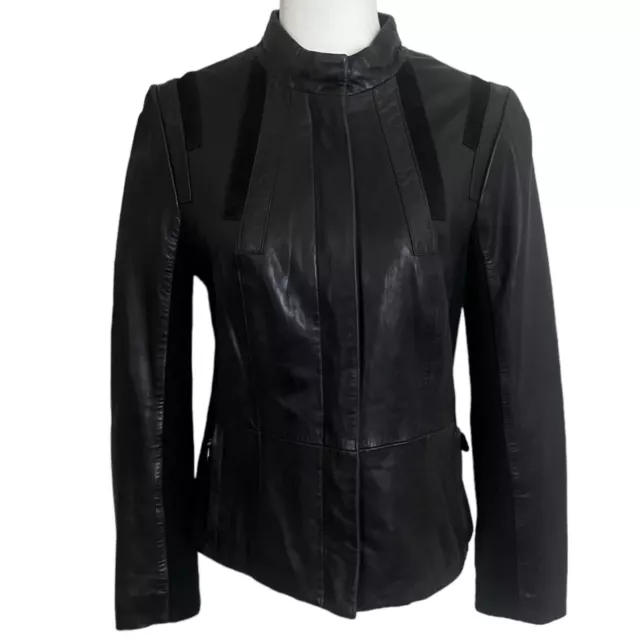 Elie Tahari Lamb Leather Biker Moto Black Suede Knit Jacket Size Medium