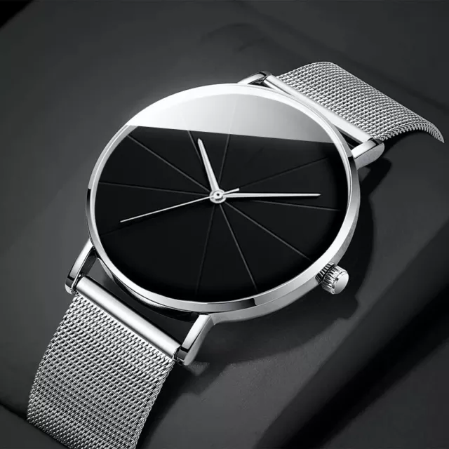 Men's Ultra Thin Minimalist Watch Slim Mesh Belt Stainless Steel Quartz