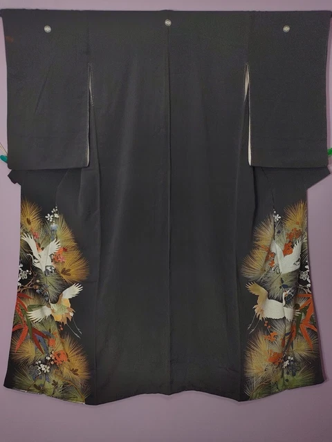 Lovely! Antique Vintage Japanese Silk Kimono Showa Taisho Tomesode w Cranes