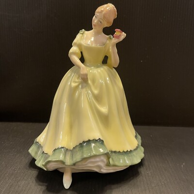 English Royal Doulton Figurine Woman Green Dress Holding Red Box Paula HN 2906