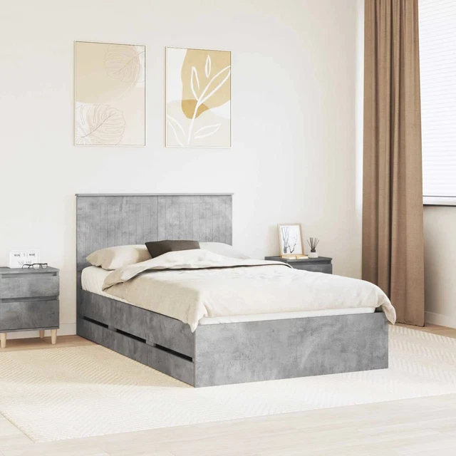 BED FRAME WITH Drawer Concrete Grey 120 x 200 cm Engineer Wood vidaXL £ ...
